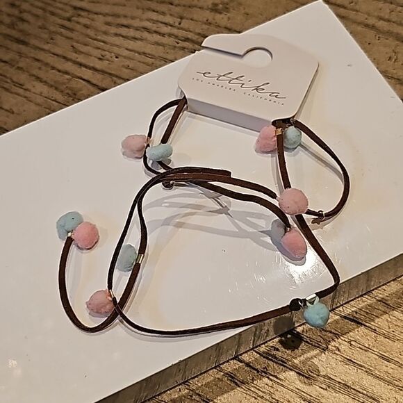 Pink and blue 18K gold played vegan suede necklace NWT Ettika - Picture 4 of 4